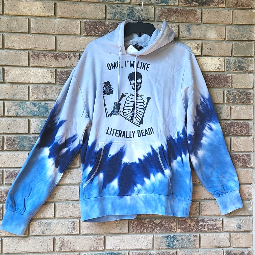 "OMG, I'm like literally dead" tie-dye Hoodia. Unisex medium